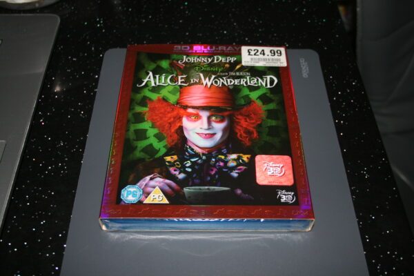 ALICE IN WONDERLAND (3D + 2D BLU-RAY, 2010) BRAND NEW. CERT PG. + SLIP COVER.