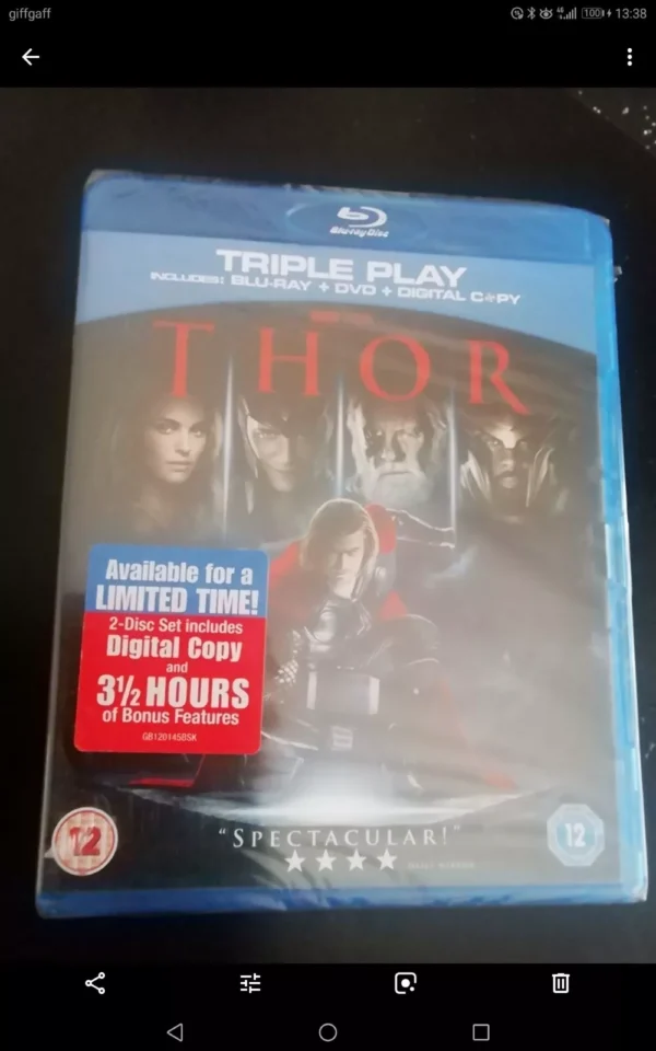 Thor Triple Play (Blu-ray + DVD + Digital Copy , 2011) Brand New. Cert 12.