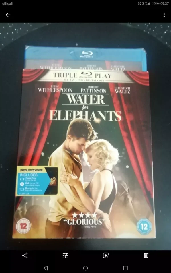Water For Elephants Triple Play (Blu-ray, 2011) New. Cert 12. Incls Slip Cover.